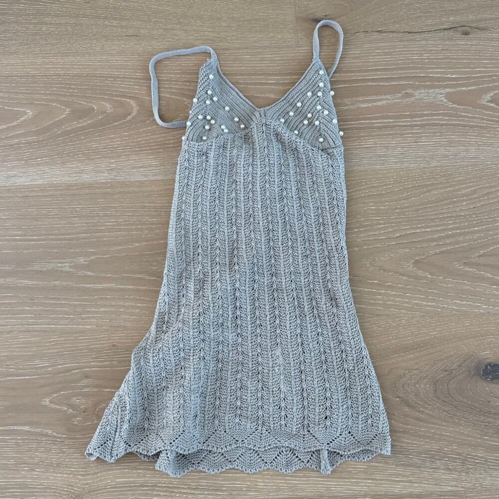 PrettyLittleThing Petite Mini Dress Knit/ Crochet Size L Oatmeal